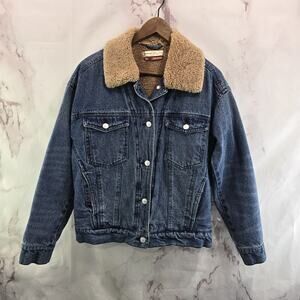 Pilcro Jacket Women XS Denim Jean Trucker Faux Fur Shearling Sherpa